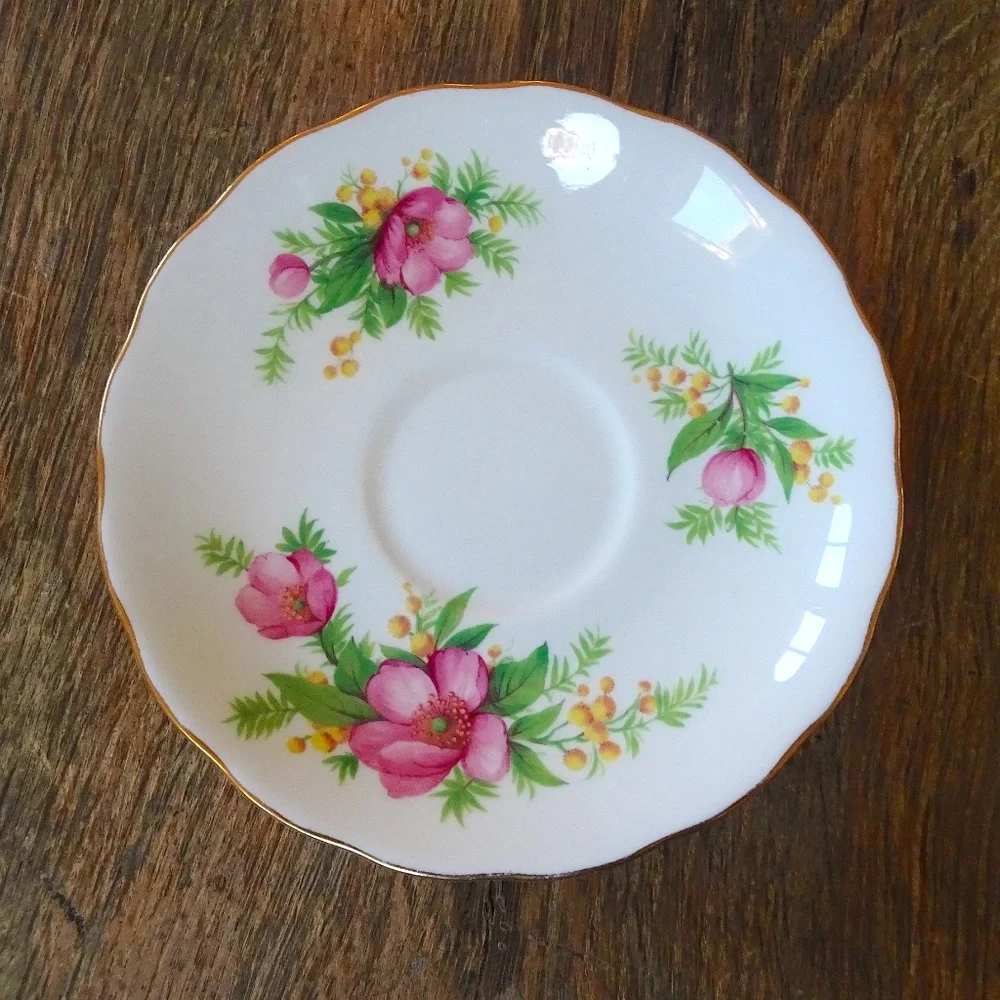 Vintage Royal Vale Bone China Cottagecore Pink Floral Tea Saucer Made in England